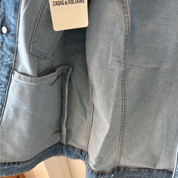 NWT Zadig & Voltaire Blue Jean Jacket with Gold 'Rock' Design - S - Picture 7 of 14